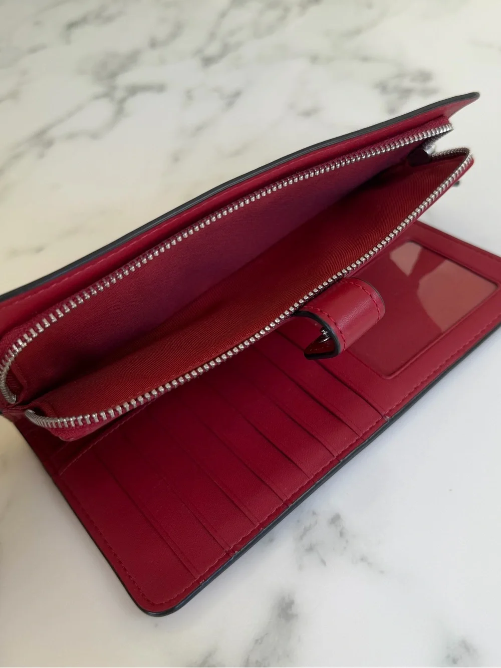 Coach Essentials Slim Wallet CH823 Silver / Ruby Red Leather
